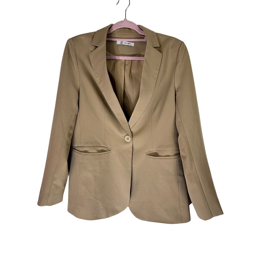 Cicy Bell Khaki Casual Oopen Front Long Sleeve Casual Jacket Blazer Size M